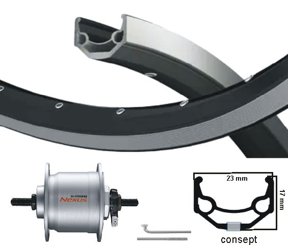 Kgs Vorderrad 28 Zoll (622) Felge schwarz silber Nabendynamo 6V 3 W fest