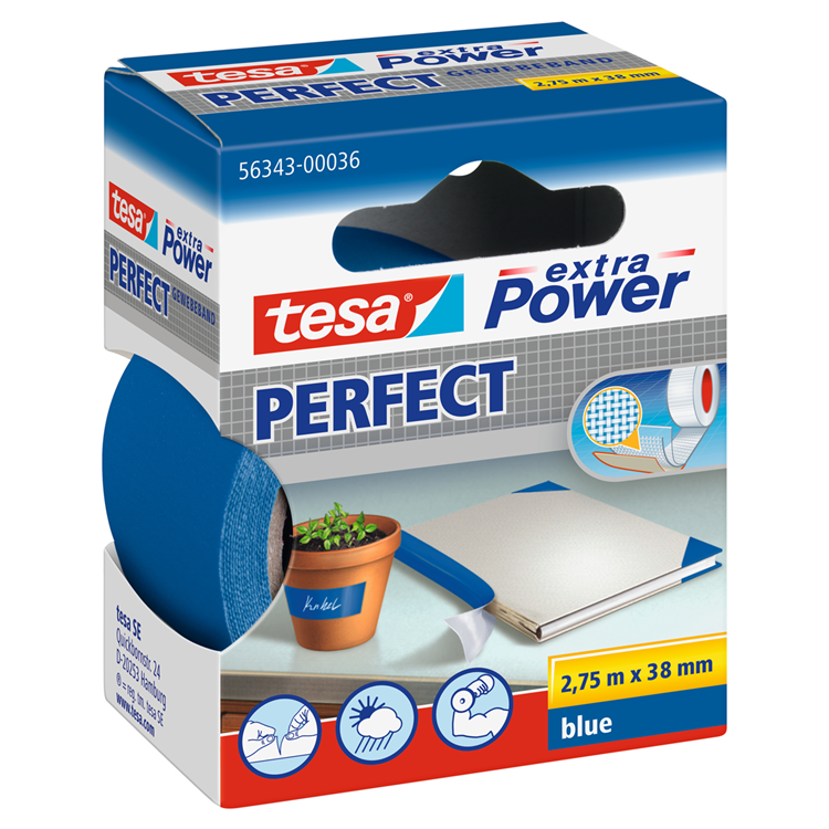 Tesa perfect 56343-00036-03 textieltape extra power blauw (l x b) 2.75 m x 38 mm 1 stuk(s)