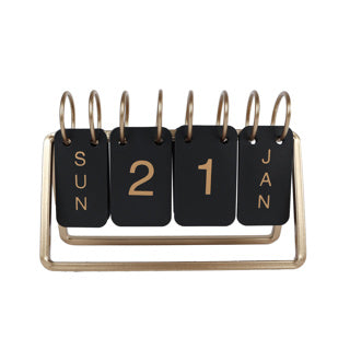 No brand Tischkalender schwarzgoldenes Metall 18x6x12,5 cm