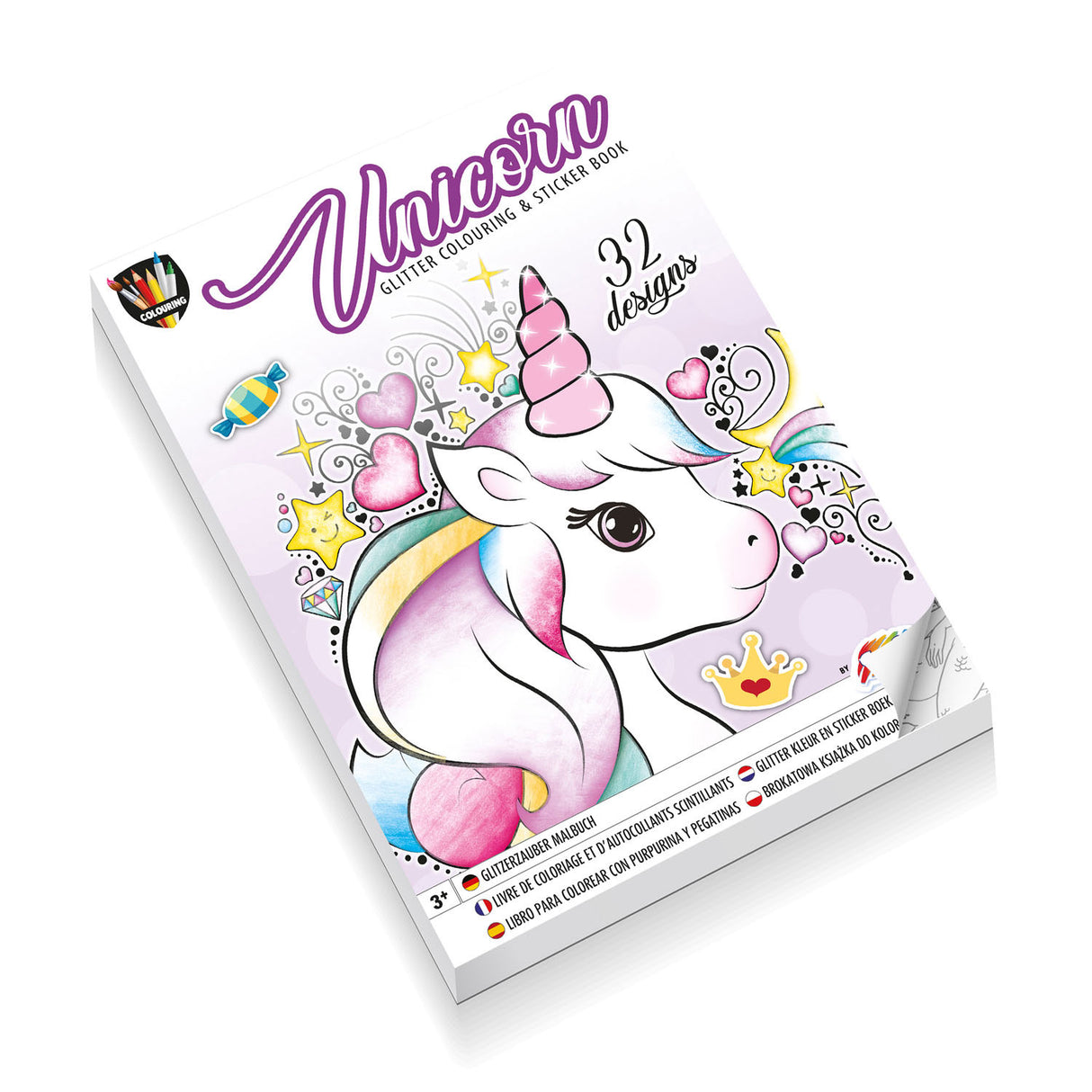 Kreatives Bastelgruppen-Glitzer-Mal- und Stickerbuch – Einhorn
