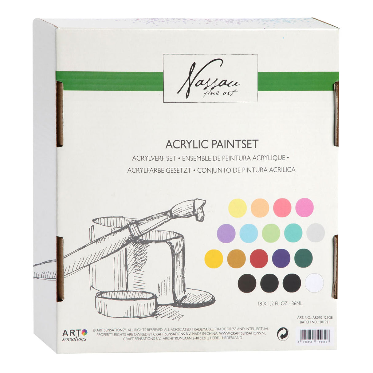 Nassau Fine Art Hobby Paint Acrylfarben-Set 18-teilig – 36-ml-Farbtuben – Acrylfarbe für Kinder und Erwachsene – 9 Pastellfarben, 9 Grundfarben – Farbe für Kinderhandwerk – Kinderfarben-Set