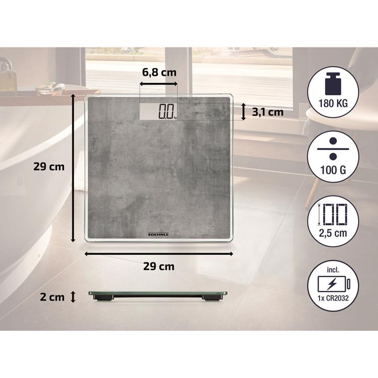 Soehnle 63882 Digital Style Sense Compact 300 Personenwaage, Betonoptik