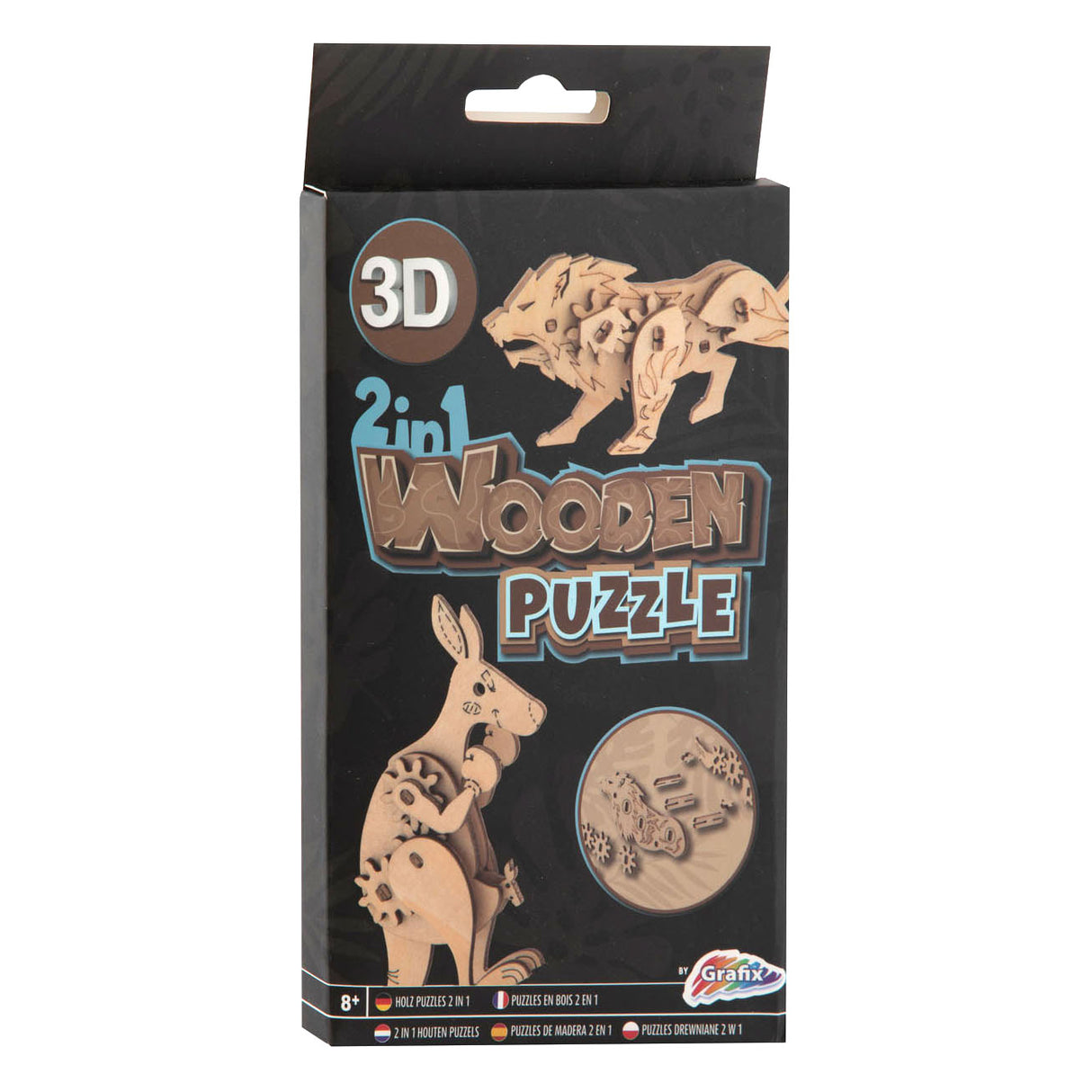 2-in-1-Holzbausatz 3D-Puzzle – Känguru und Löwe