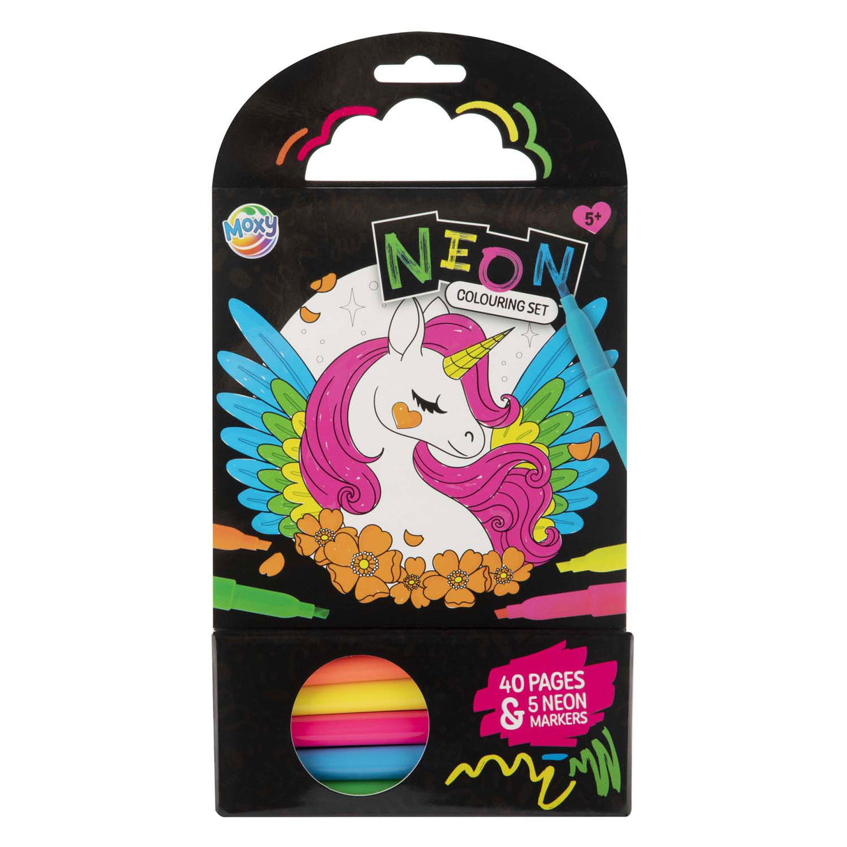 Kreatives Bastelgruppen-Malbuch Einhorn mit 5 Neonmarkern, 40 Blatt