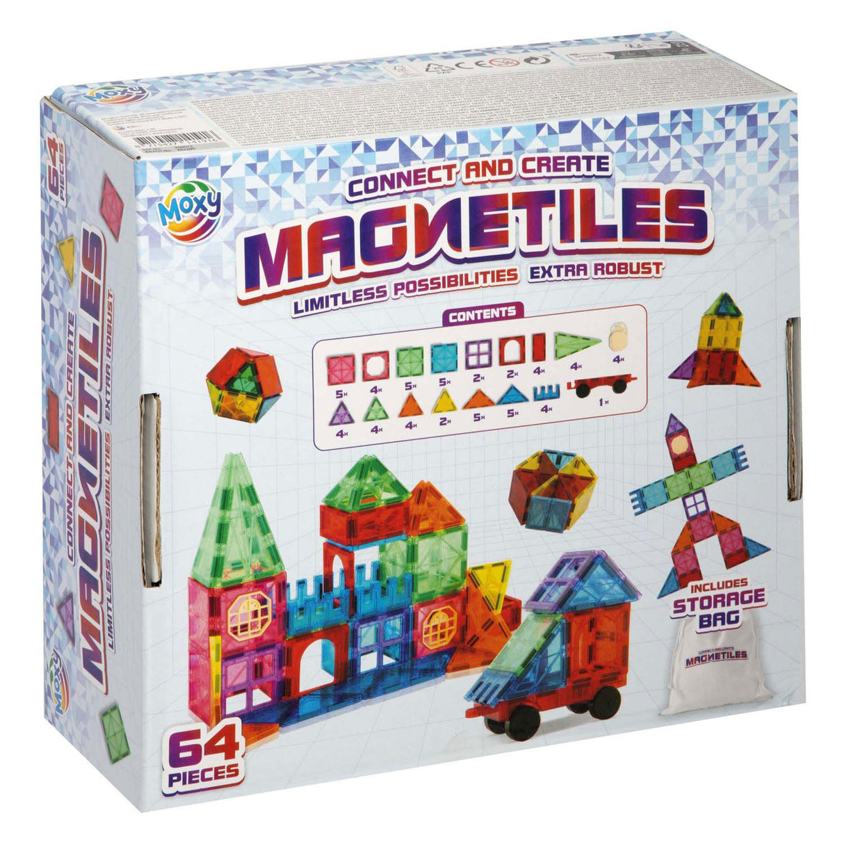 Kreative Bastelgruppe, magnetische Bauspielzeugfliesen mit Aufbewahrungstasche, 64-tlg.