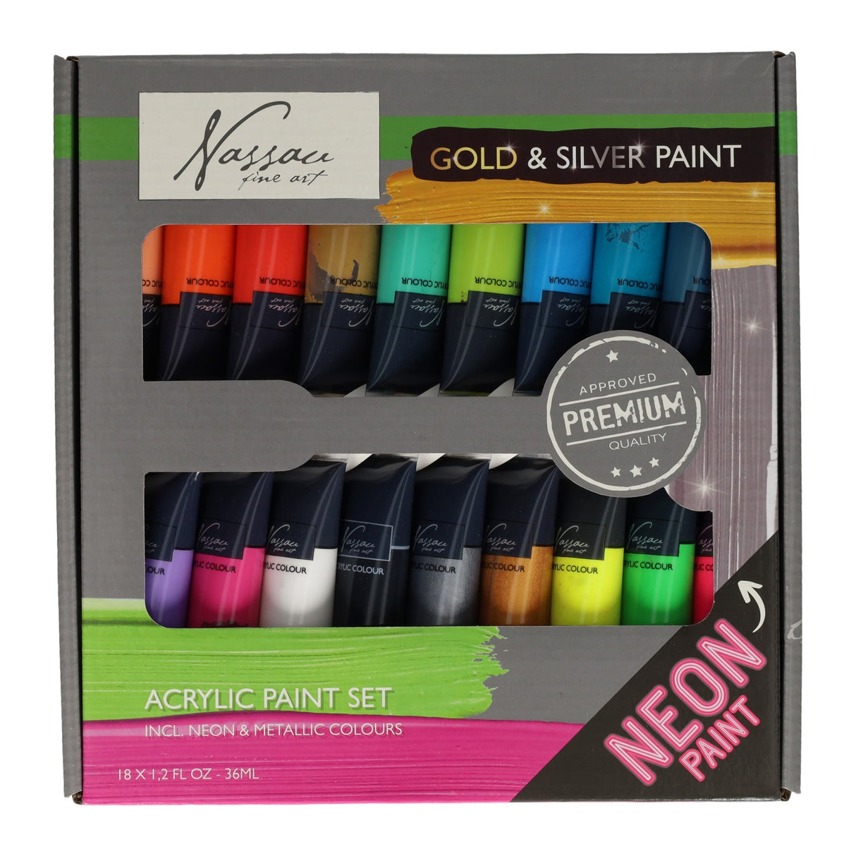 Creative Craft Group Acrylfarbe Fluor- und Metallicfarben, 18x36 ml