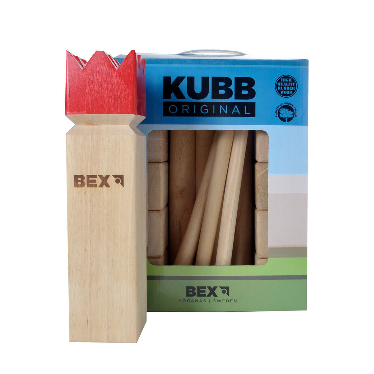 Bex Kubb Original Gummibaumholz mit rotem König