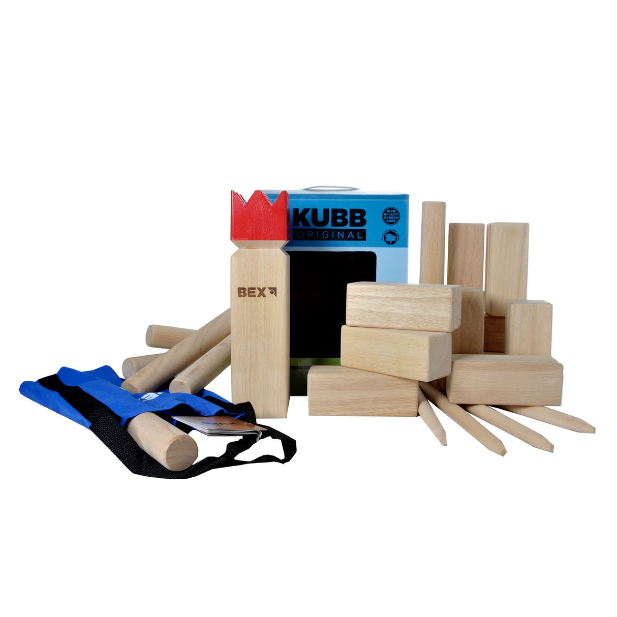 Bex Kubb Original Gummibaumholz mit rotem König