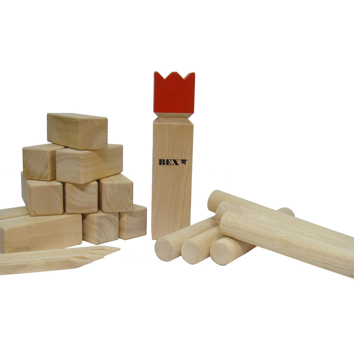 Bex Kubb Original Gummibaumholz mit rotem König