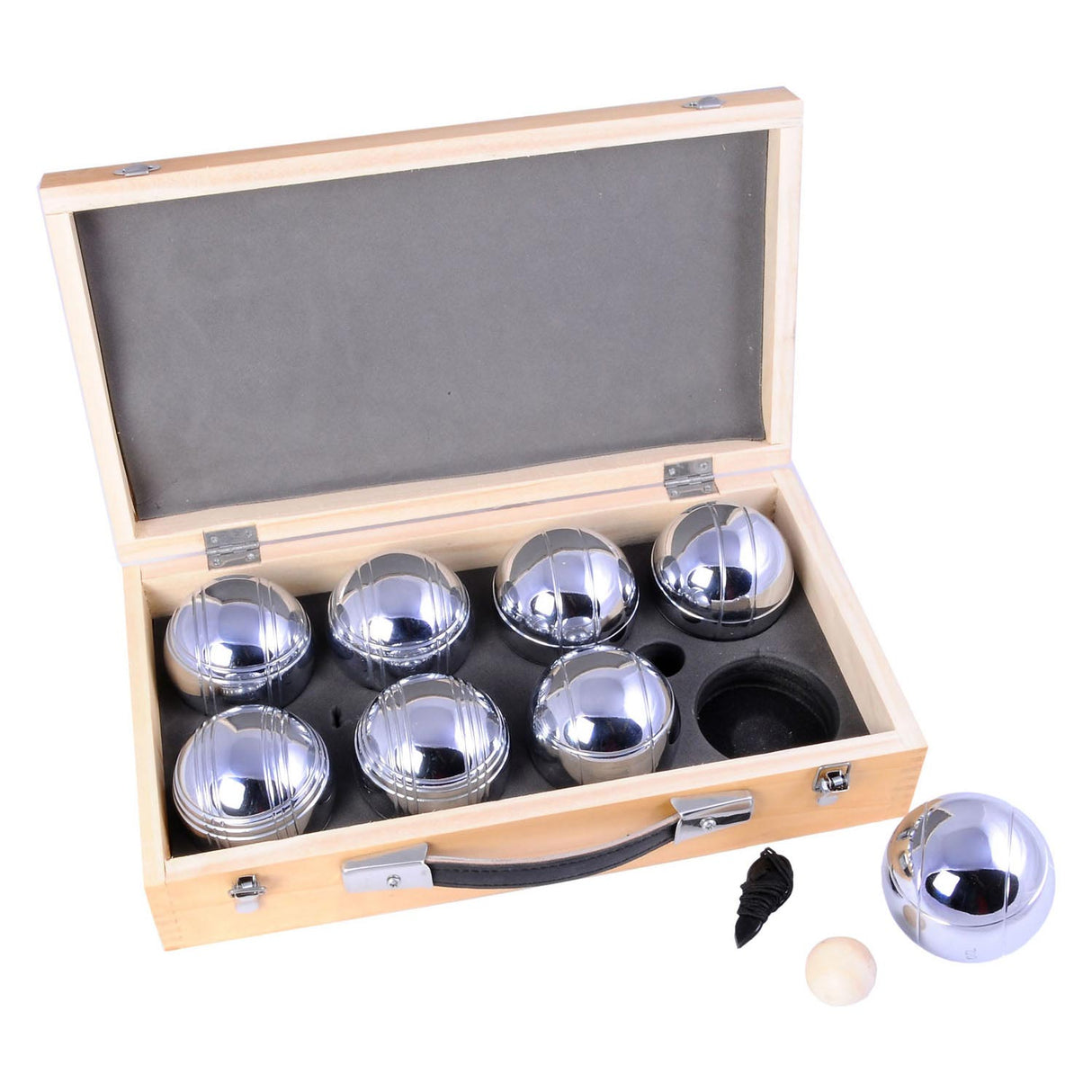 Engelhart Metall-Jeu de Boules – 8 Kugeln in Holzkiste – Luxus-Set – Pétanque – Boule – Metallkugeln – passend für jeden Jeu de Boules-Platz – Langfeld