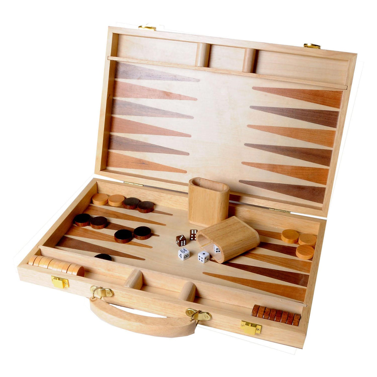 Engelhart Backgammon 15 Zoll – Brett mit Holzintarsien – Holzkoffer mit Griff – Luxusversion –