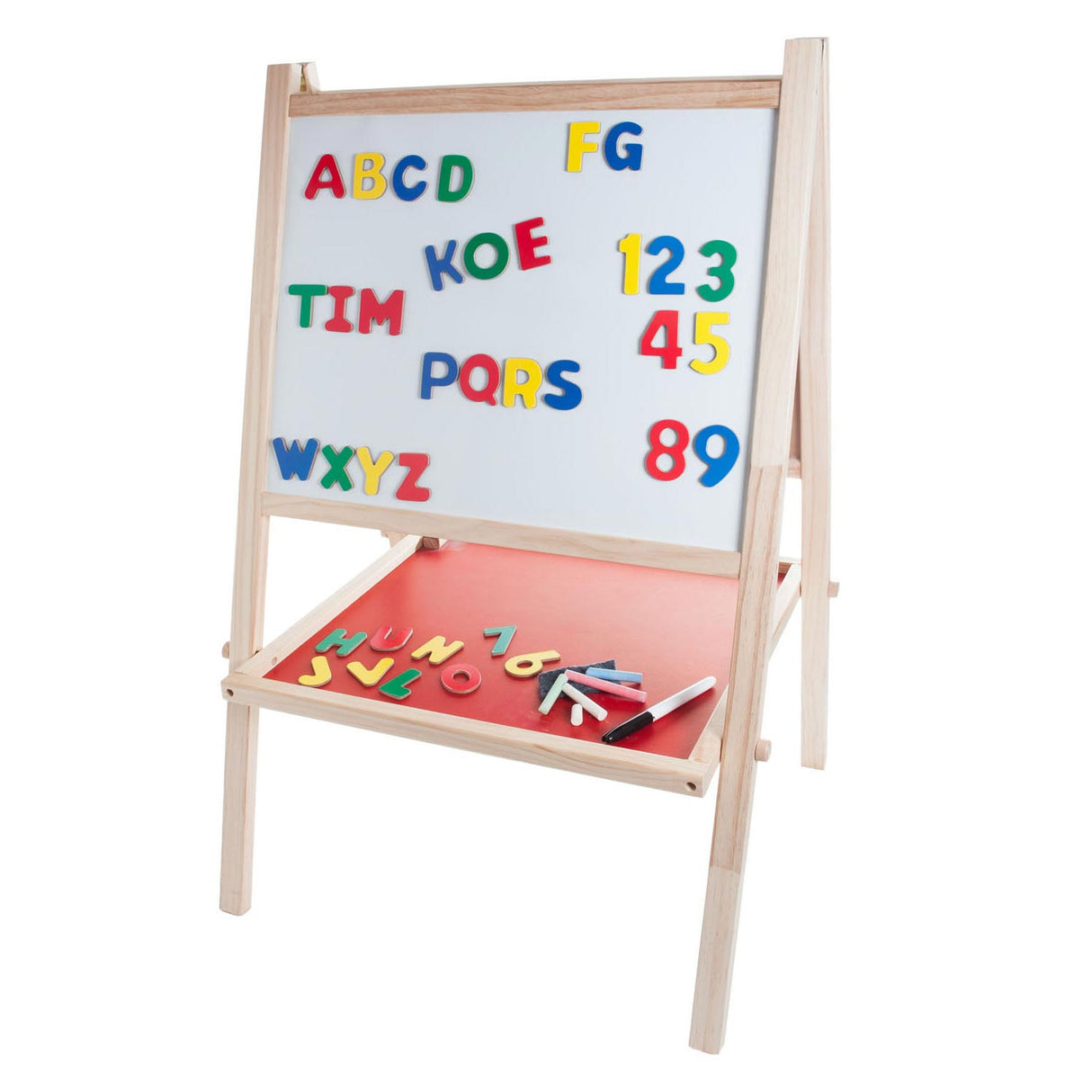 Longfield Tafel Whiteboard aus Holz - Doppelseitige Kindertafel - Lernspielbrett mit Magneten, Kreideradierer - Zeichenbrett Lerntafel - Engelsherz