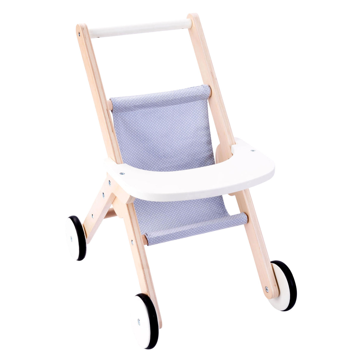 Puppenwagen aus Holz grau blau