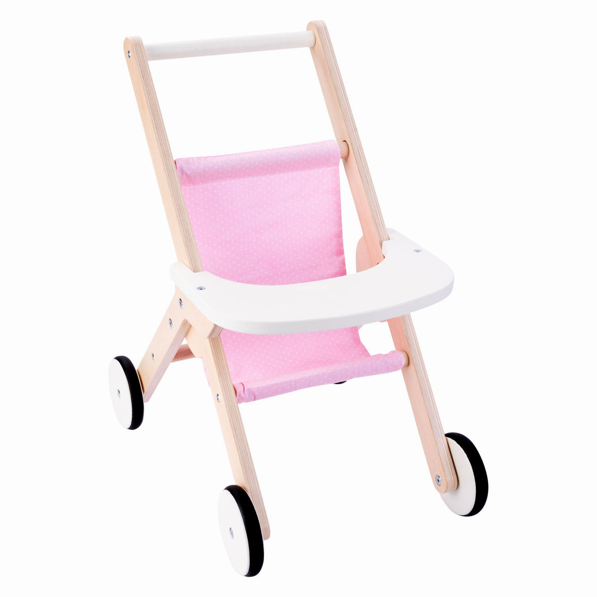 Engelhart Puppenwagen – Puppenwagen aus Holz – Rosa – 45 x 33 x 50 cm – Puppenwagen für Kinder – Rollenspielspielzeug –