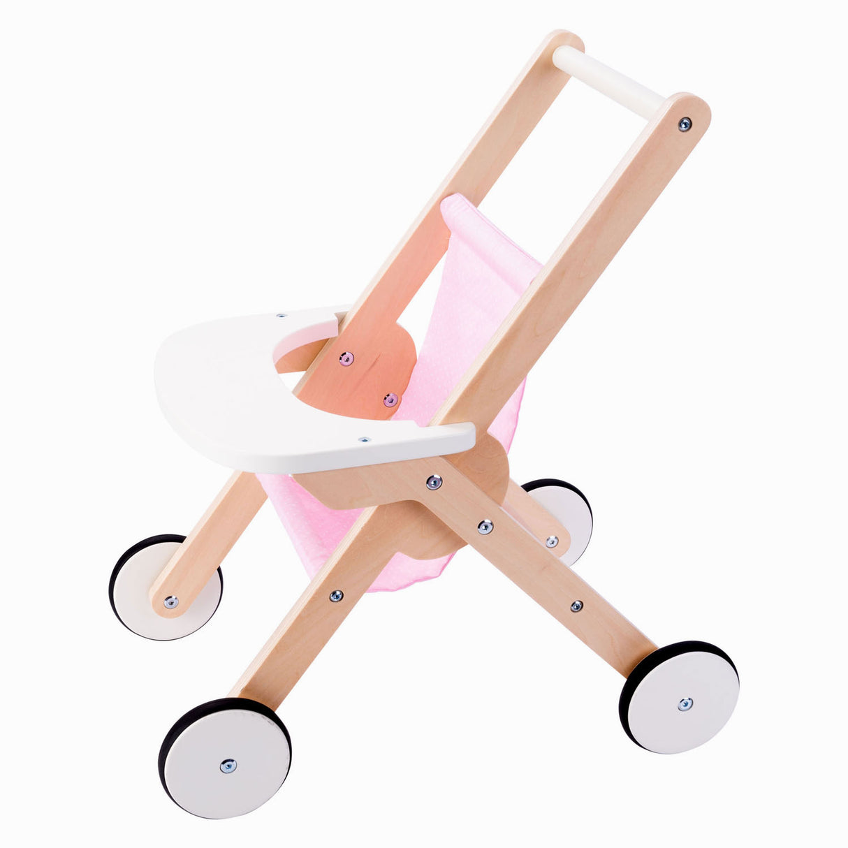 Engelhart Puppenwagen – Puppenwagen aus Holz – Rosa – 45 x 33 x 50 cm – Puppenwagen für Kinder – Rollenspielspielzeug –