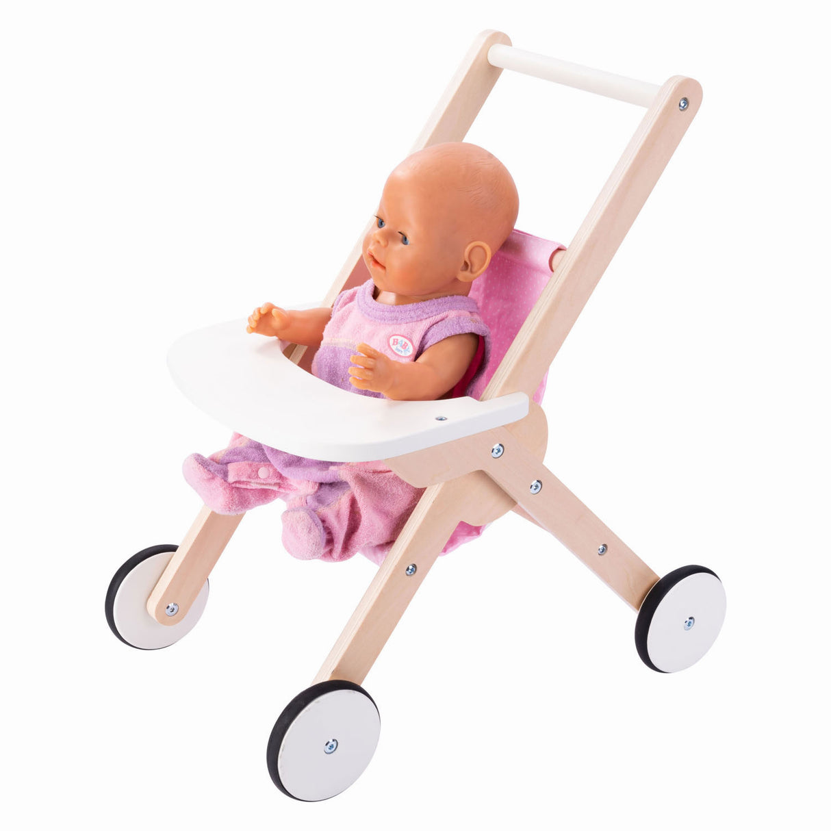 Engelhart Puppenwagen – Puppenwagen aus Holz – Rosa – 45 x 33 x 50 cm – Puppenwagen für Kinder – Rollenspielspielzeug –