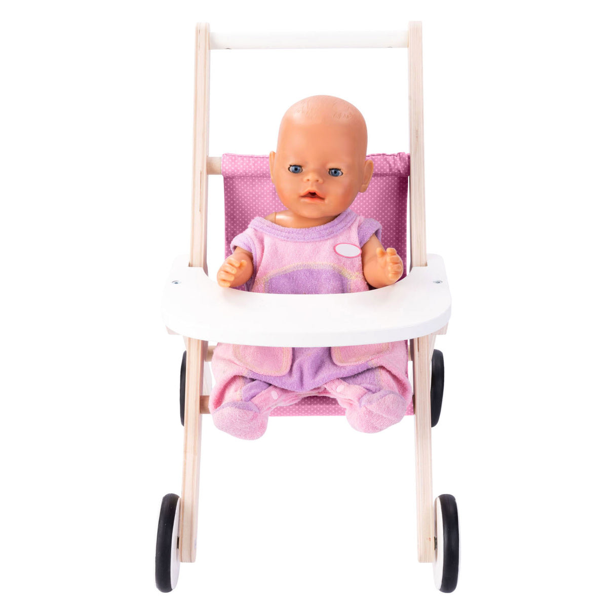 Engelhart Puppenwagen – Puppenwagen aus Holz – Rosa – 45 x 33 x 50 cm – Puppenwagen für Kinder – Rollenspielspielzeug –