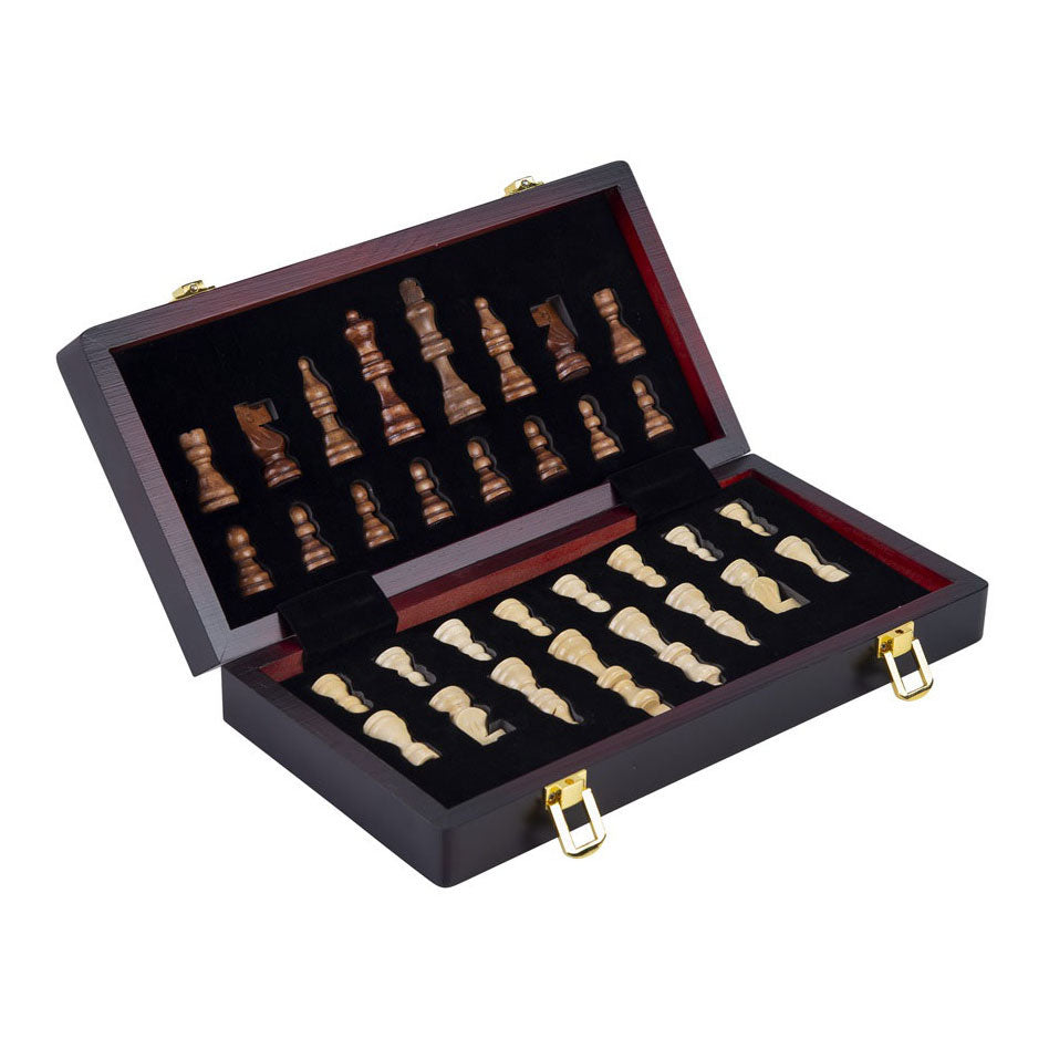 Engelhart Schachspiel Deluxe faltbar – Holzschachspiel aus Eschenholz – luxuriöses braunes Schachbrett 38 x 38 x 5,8 cm – faltbar kompakt –