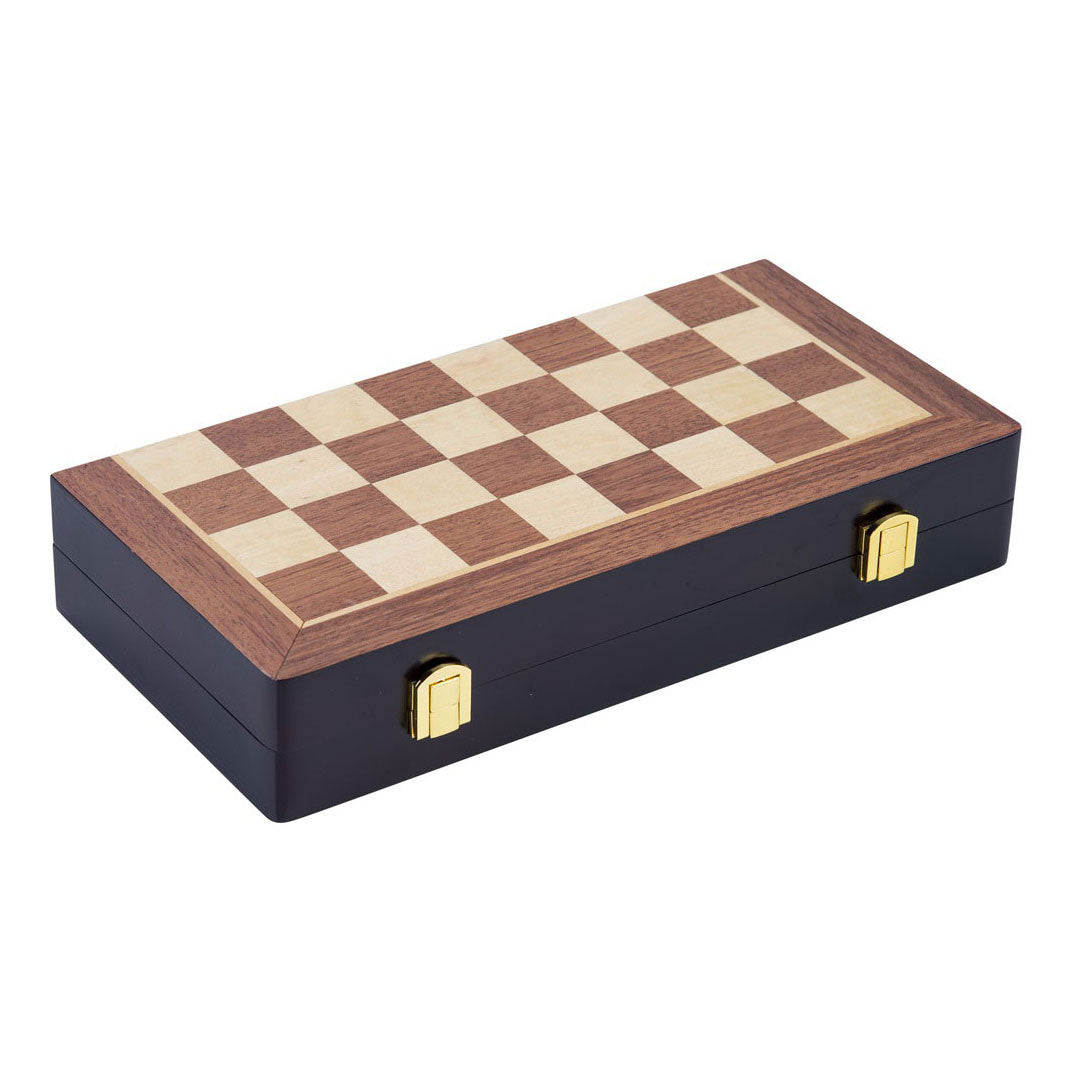 Engelhart Schachspiel Deluxe faltbar – Holzschachspiel aus Eschenholz – luxuriöses braunes Schachbrett 38 x 38 x 5,8 cm – faltbar kompakt –