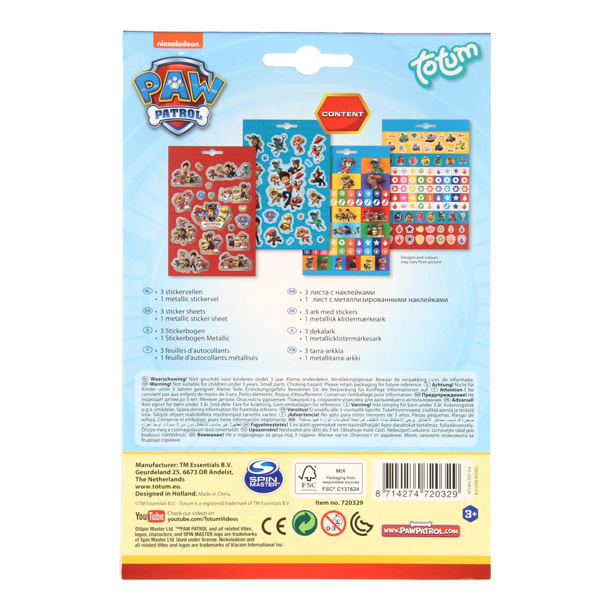 Totum Paw Patrol Aufkleberbogen, 4 Stk.