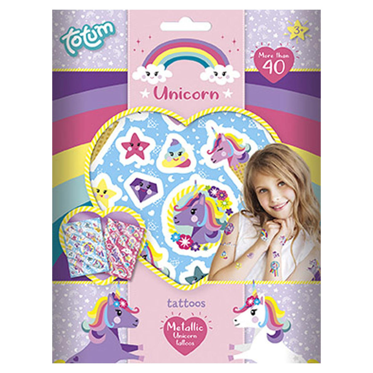 Totum Einhorn Tattoo 40 Stück Kindertattoo Metallic – Kinder-Make-up, Anzieh- und Party- und Anziehzubehör