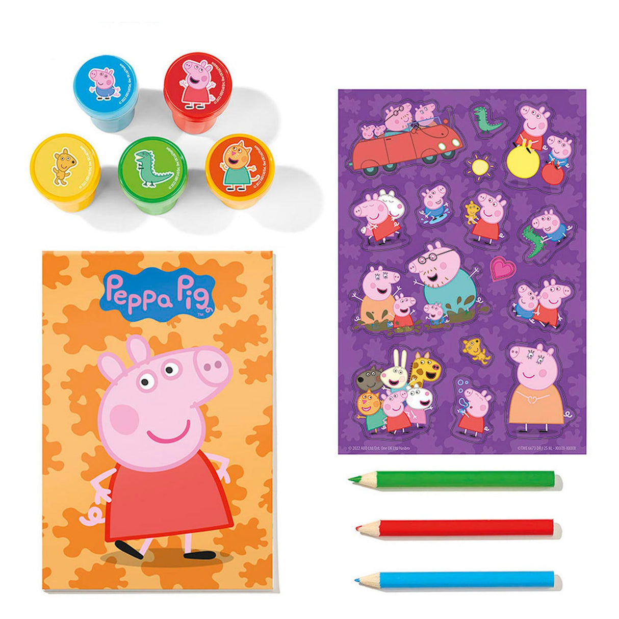 Totum Peppa Pig Kreativ-Bastelset mit Stempeln, Bleistiften und Aufklebern – Lernspielzeug, kreatives Basteln für Junioren, Stempeln und Basteln