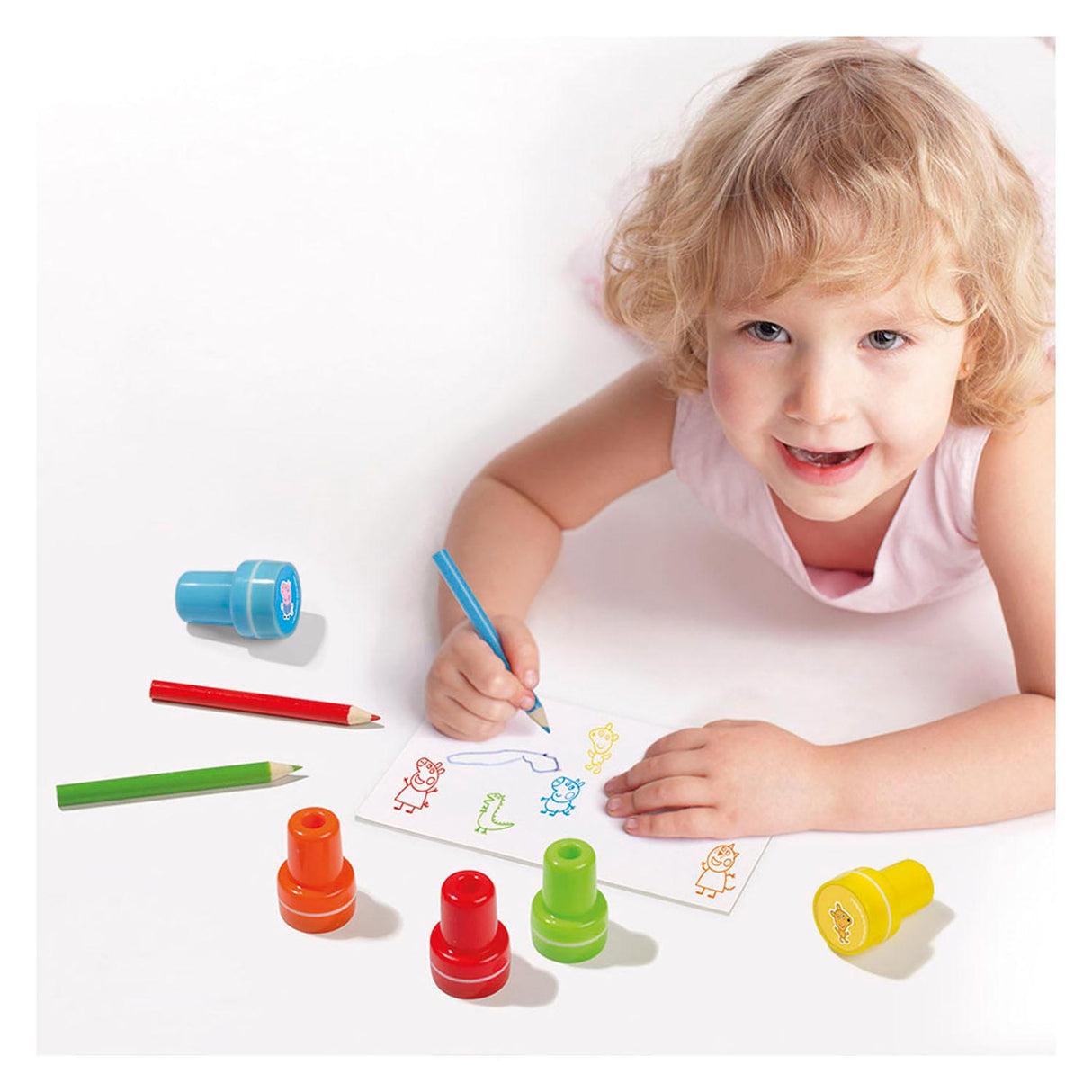 Totum Peppa Pig Kreativ-Bastelset mit Stempeln, Bleistiften und Aufklebern – Lernspielzeug, kreatives Basteln für Junioren, Stempeln und Basteln