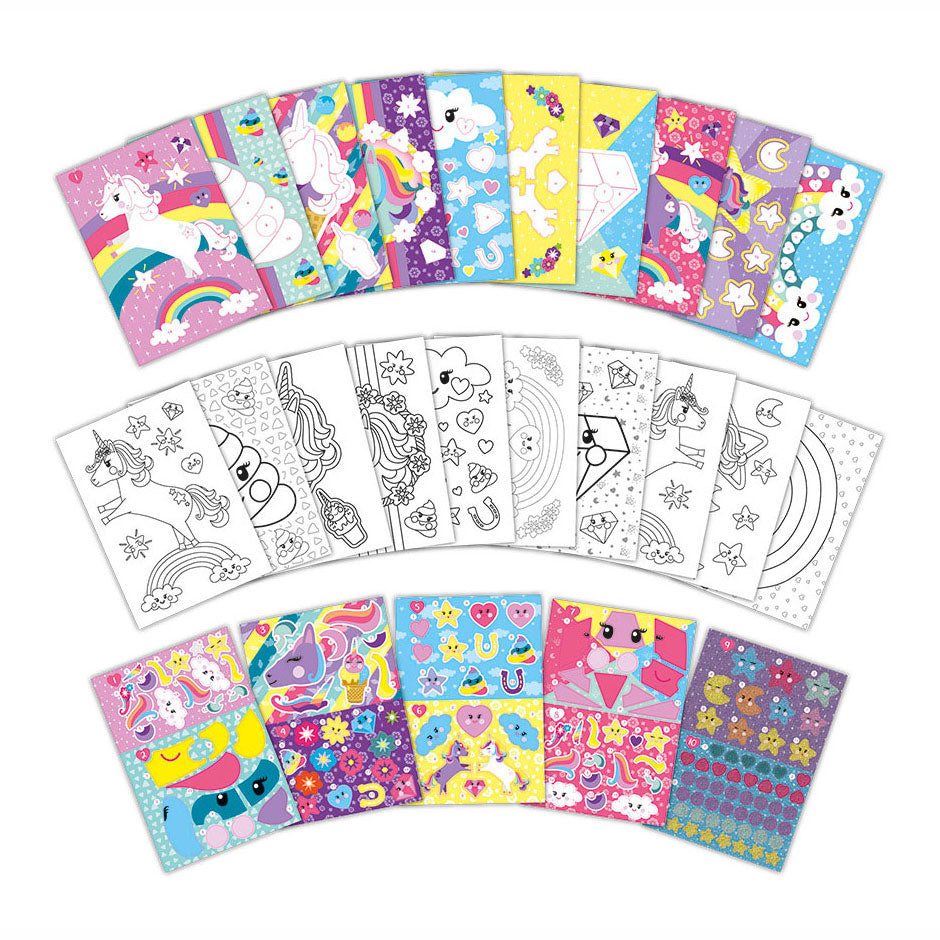Totum Einhorn Aufkleber Puzzle Aktivitätsbuch A5 – Urlaubsbuchaufkleber nach Zahlen inkl. Malvorlagen - Spielzeug für Mädchen ab 3 Jahren