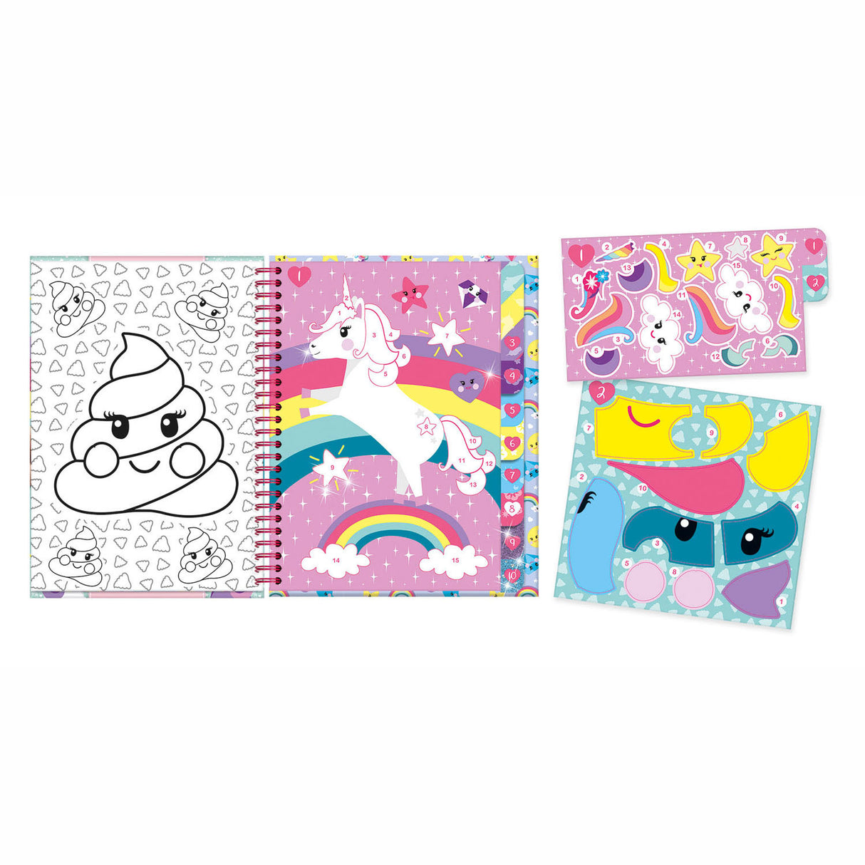 Totum Einhorn Aufkleber Puzzle Aktivitätsbuch A5 – Urlaubsbuchaufkleber nach Zahlen inkl. Malvorlagen - Spielzeug für Mädchen ab 3 Jahren