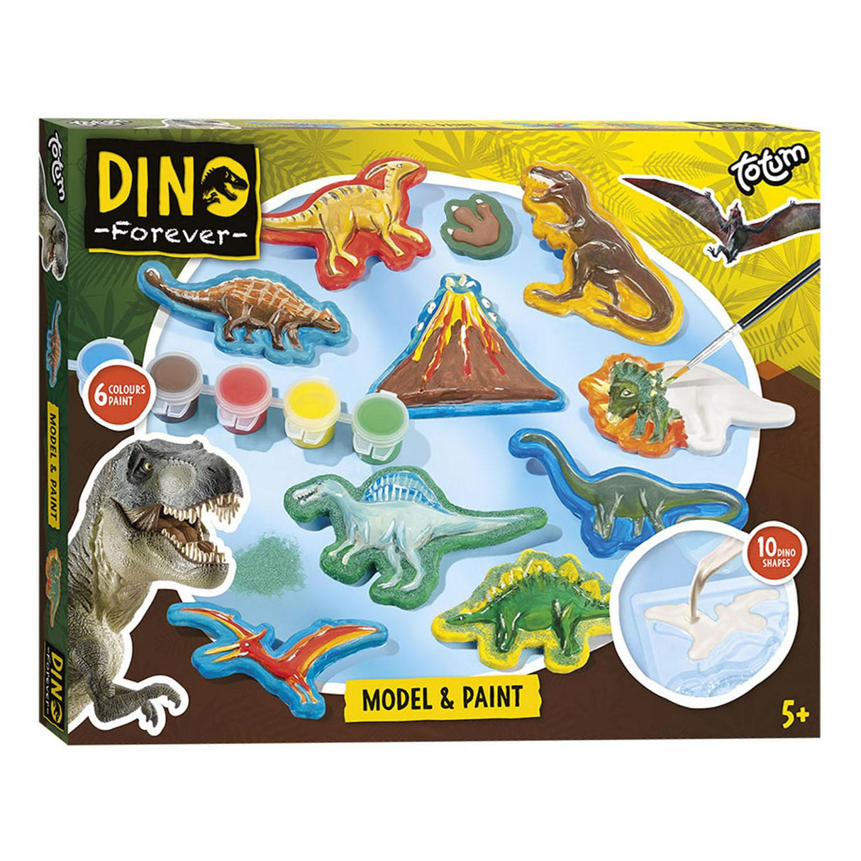 Totum Dinosaurier Junior Bastelset Gips und Farbset Dino Forever Modellfarbe inklusive Gips, 6 Malfarben – Geschenktipp für Jungen