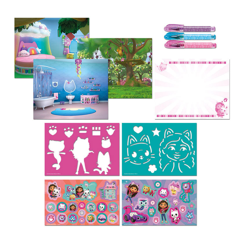 Totum Gabby's Dollhouse Designer-Ferienbuch – Aktivitätsbuch, Zeichnen, Schreiben, Aufkleber, 25 Stück – Gabby's Dollhouse, kreatives Spielzeug, Geschenktipp für Mädchen ab 3 Jahren