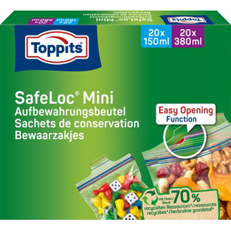 Toppits Mini Zip-Beutel Safeloc 150 ml 380 ml 40 Stück | 2 Stk