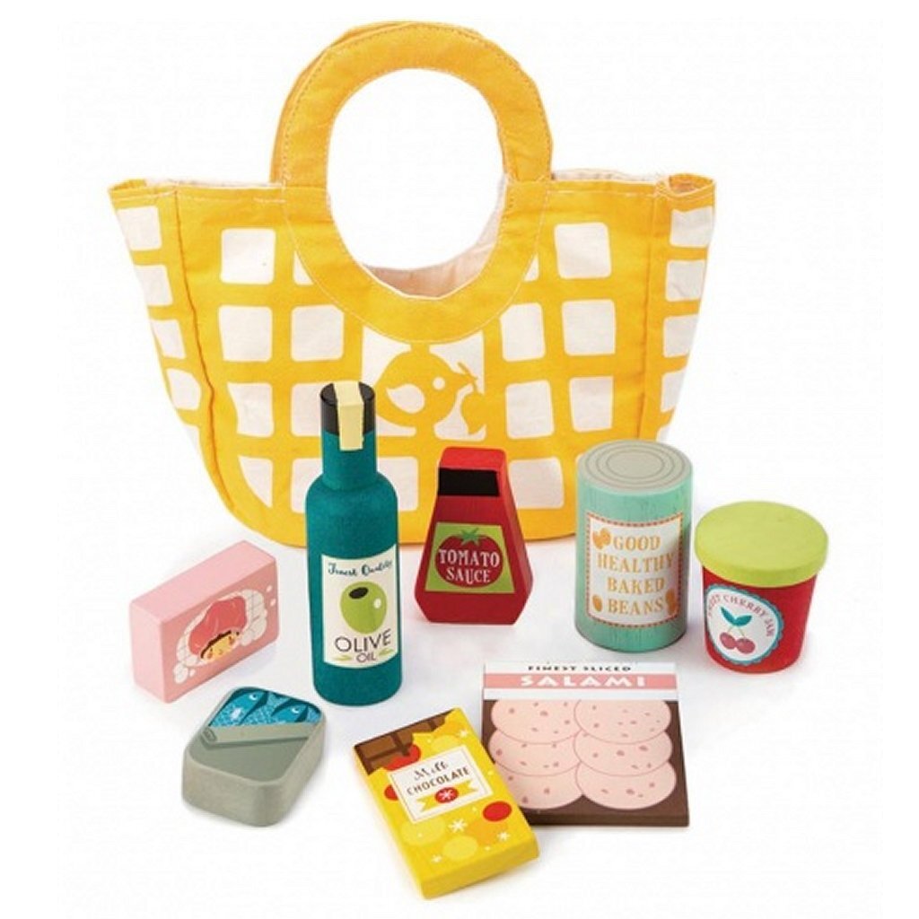 Tender Toys Lebensmittel aus Holz + Leinentasche