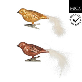 Clip Vogel braun gold Perlmutt 2 sortiert - L10xB4xH7cm | 6 Stück