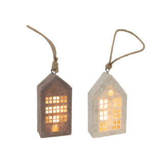 Hausanhänger beige braun Filz LED 14,5cm 2sort | 6 Stück