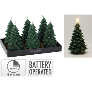LED-Kerze Weihnachtsbaum 19cm dunkelgrün | 6 Stück