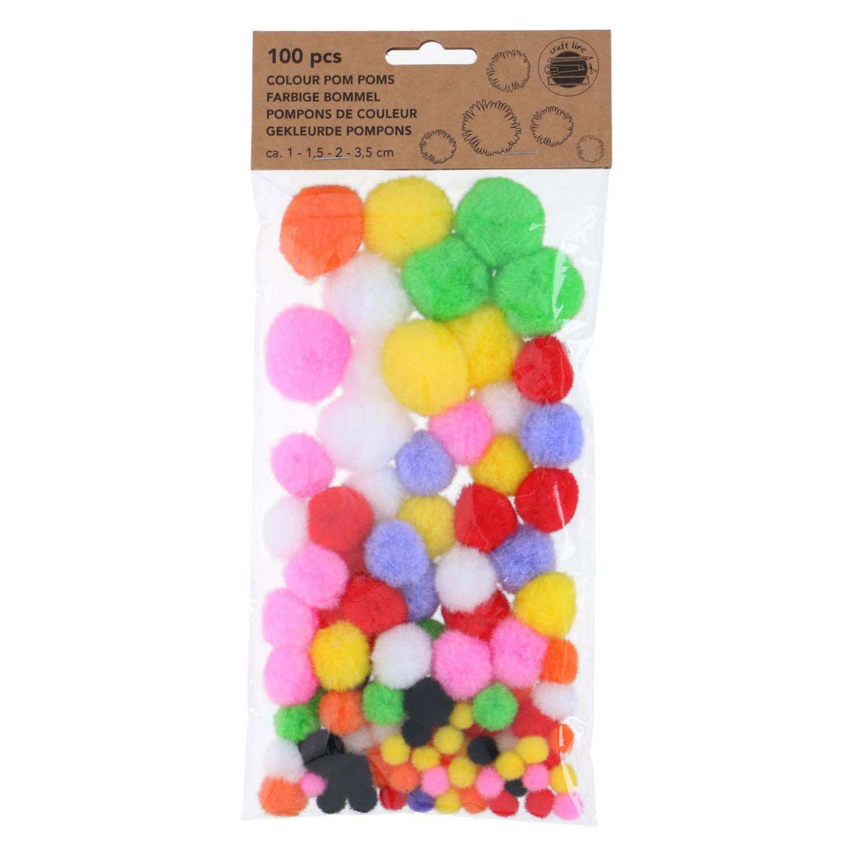 Edco farbige Pompons, 100 Stück.