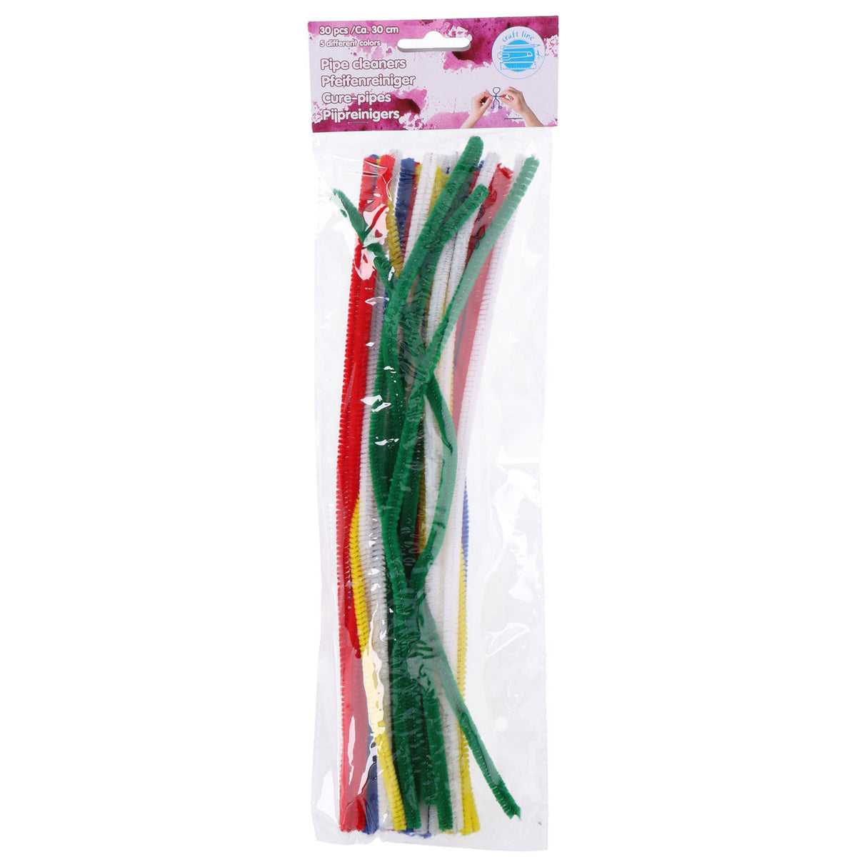 Edco Craft Line Chenille-Drähte – 30 Stück – Pfeifenreiniger Basteln 30 cm – Chenille-Draht mehrfarbig 5 Farben – Bastelmaterial Kinder