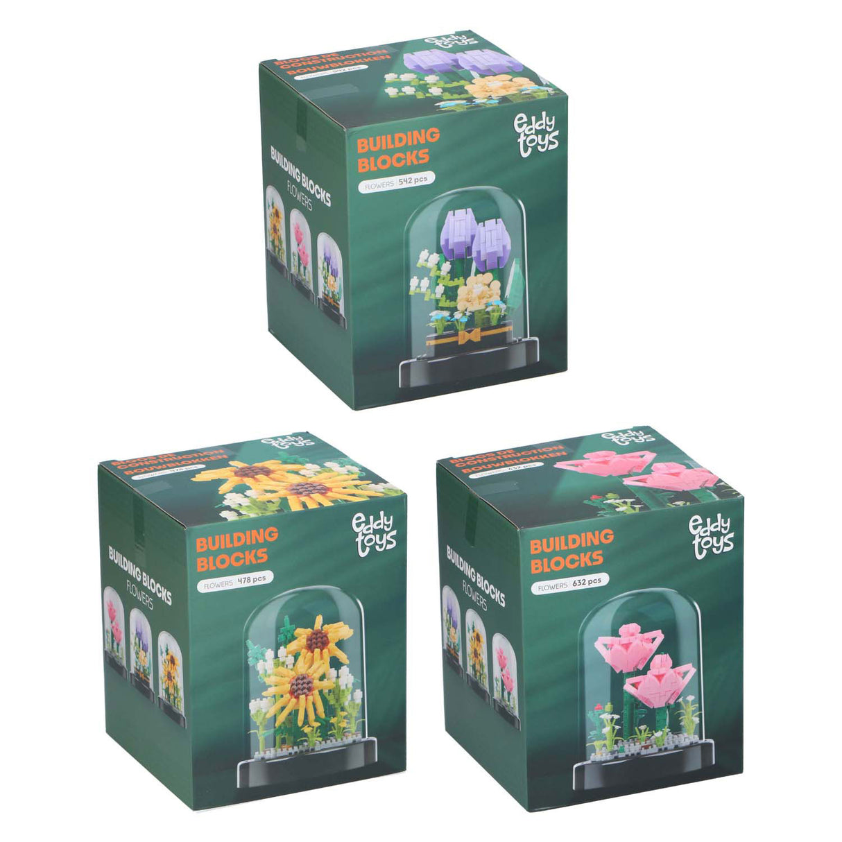 Blumenbausteine in einer Glasglocke
