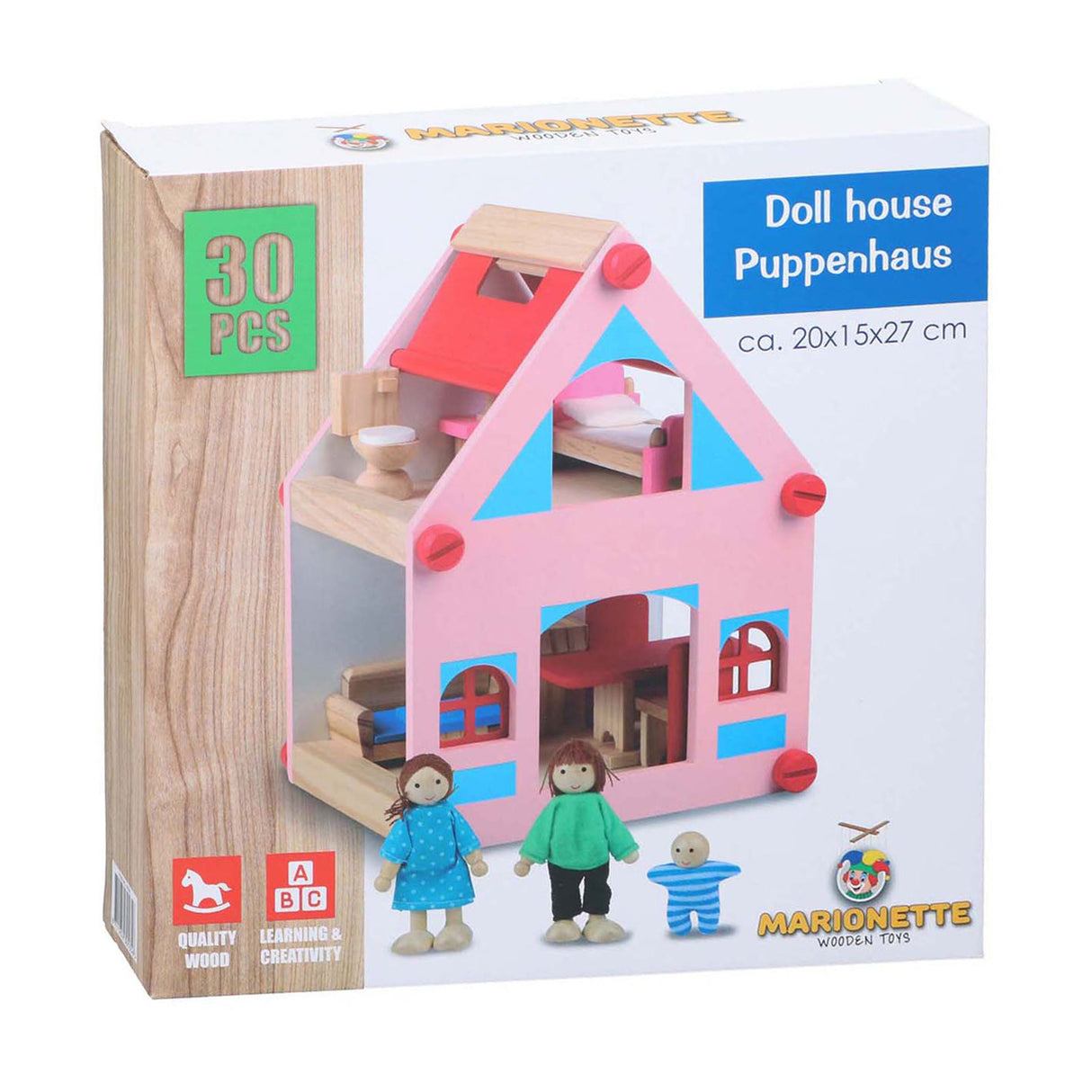 Puppenhaus aus Holz mit Zubehör, 30-tlg.