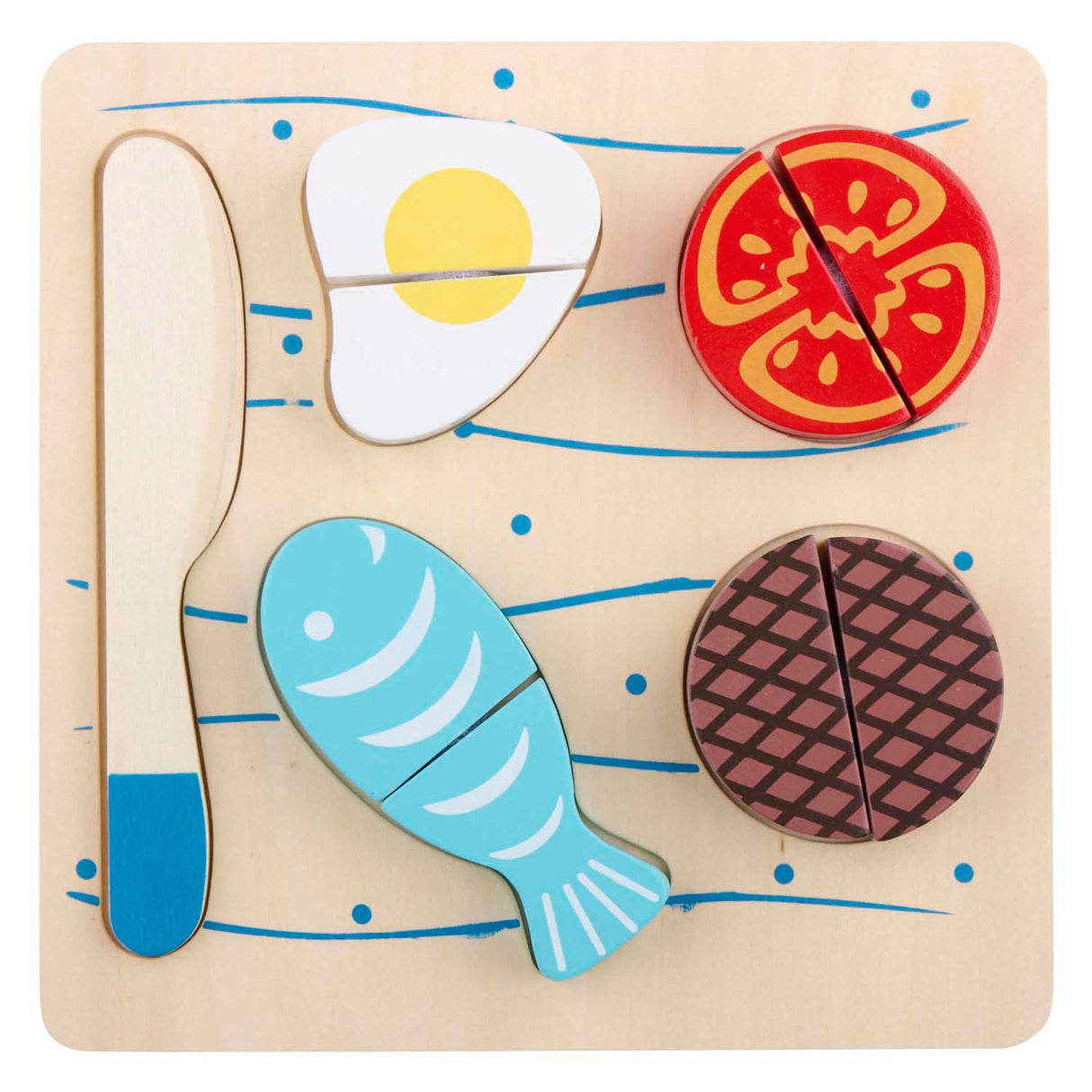 Holzschneidepuzzle Fleisch Fisch - 9 Teile.