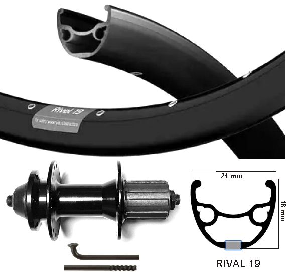 Kgs Hinterrad 28 Zoll (622), Felge Rival 19, schwarze Kassette, 8–10 V-Scheibe