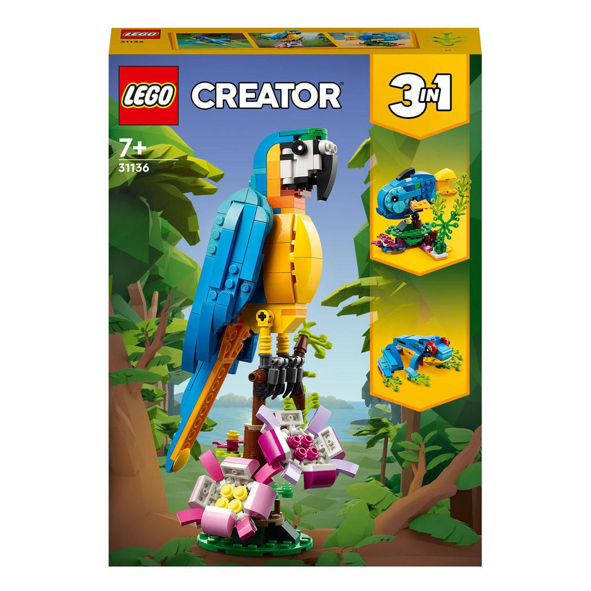 Lego Creator 3in1 exotisches Papageien-Frosch-Fisch-Tierspielzeugset für Kinder – 31136
