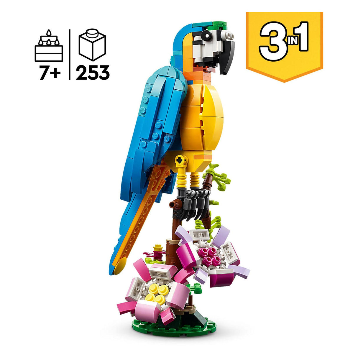 Lego Creator 3in1 exotisches Papageien-Frosch-Fisch-Tierspielzeugset für Kinder – 31136