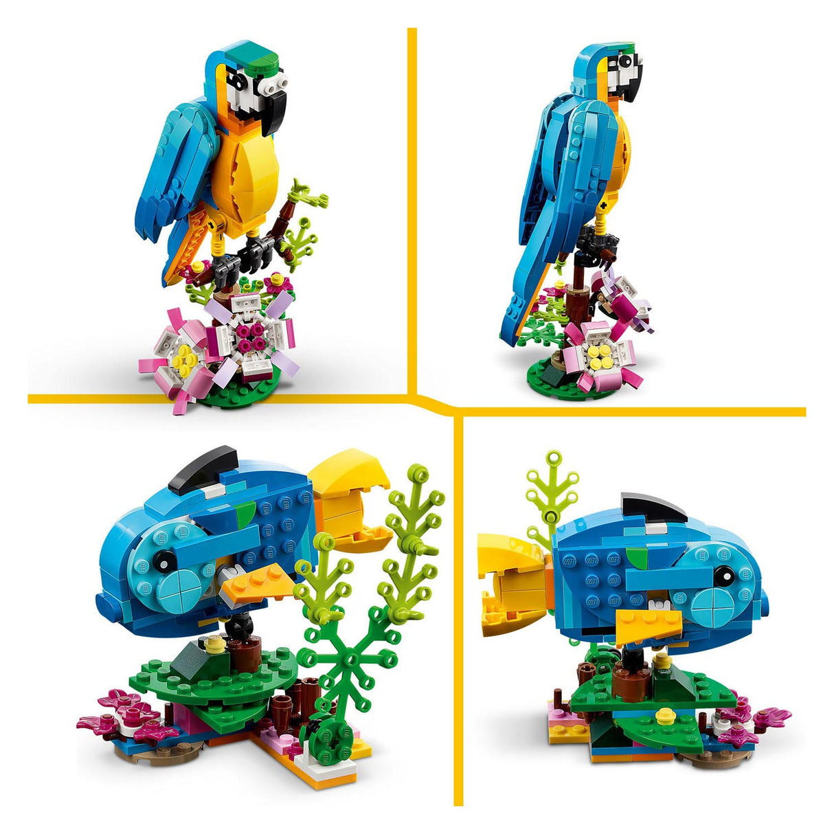 Lego Creator 3in1 exotisches Papageien-Frosch-Fisch-Tierspielzeugset für Kinder – 31136