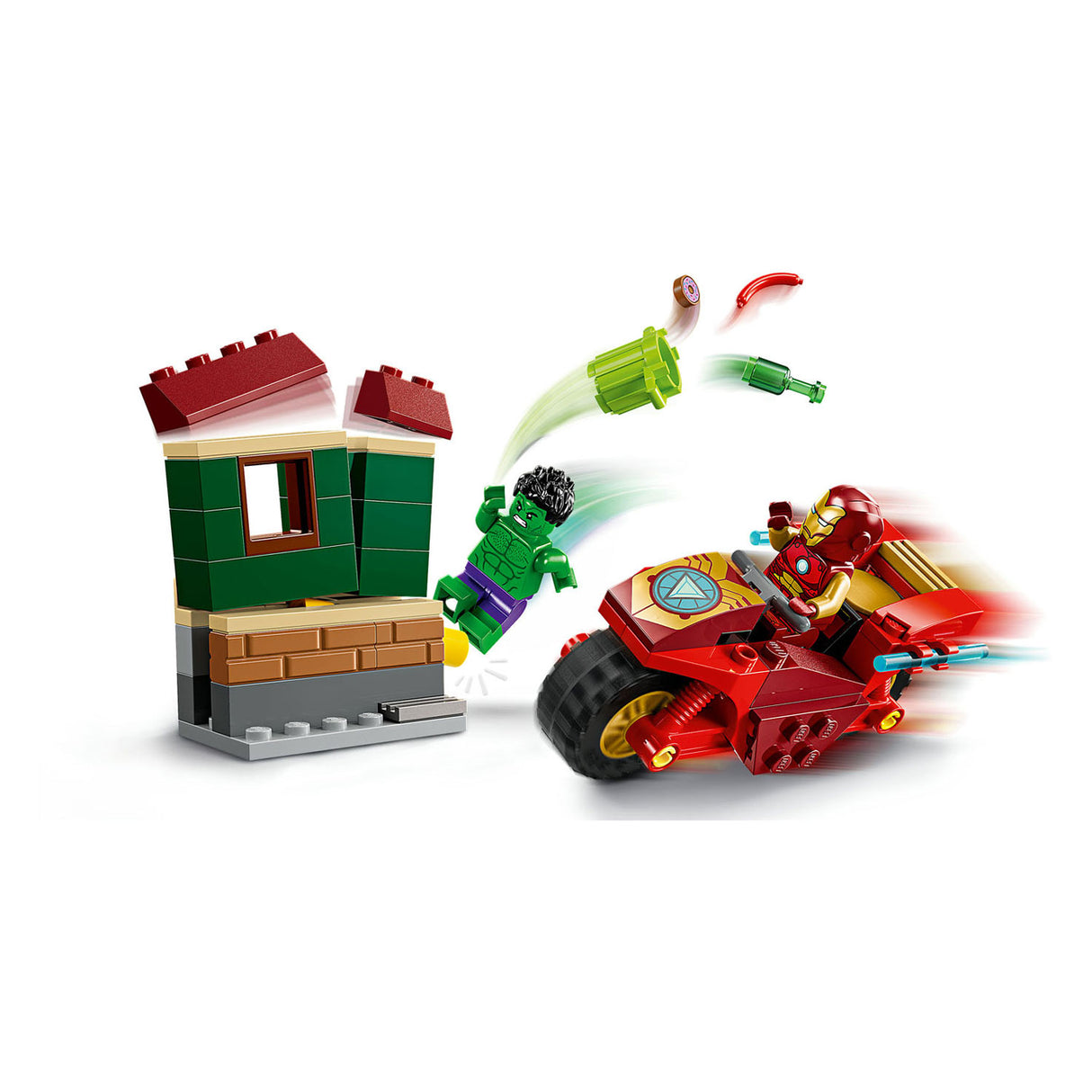 Lego Superhelden 76287 Iron Man mit Motorrad und Hulk