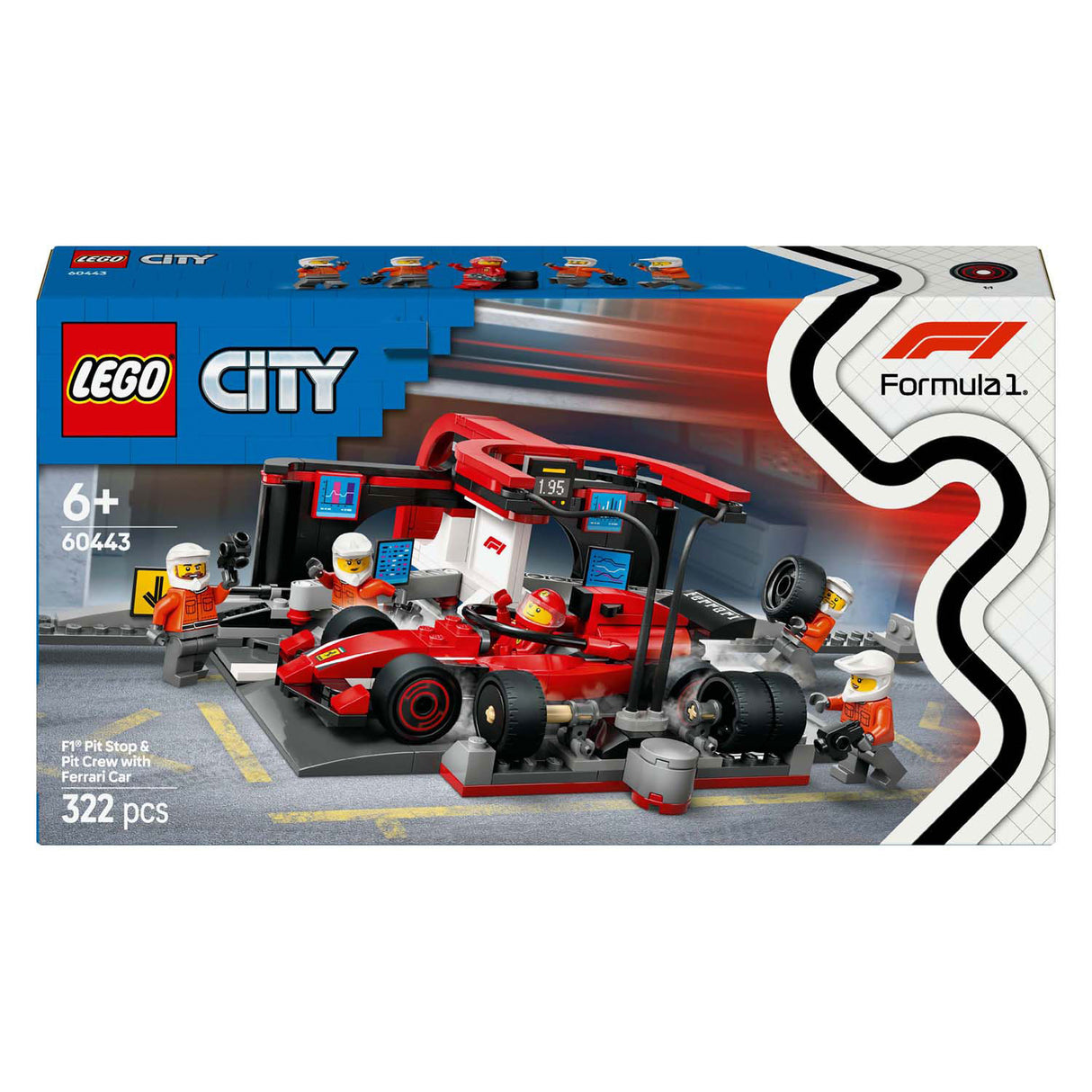Lego 60443 City F1 Boxenstopp und Boxencrew mit Ferrari