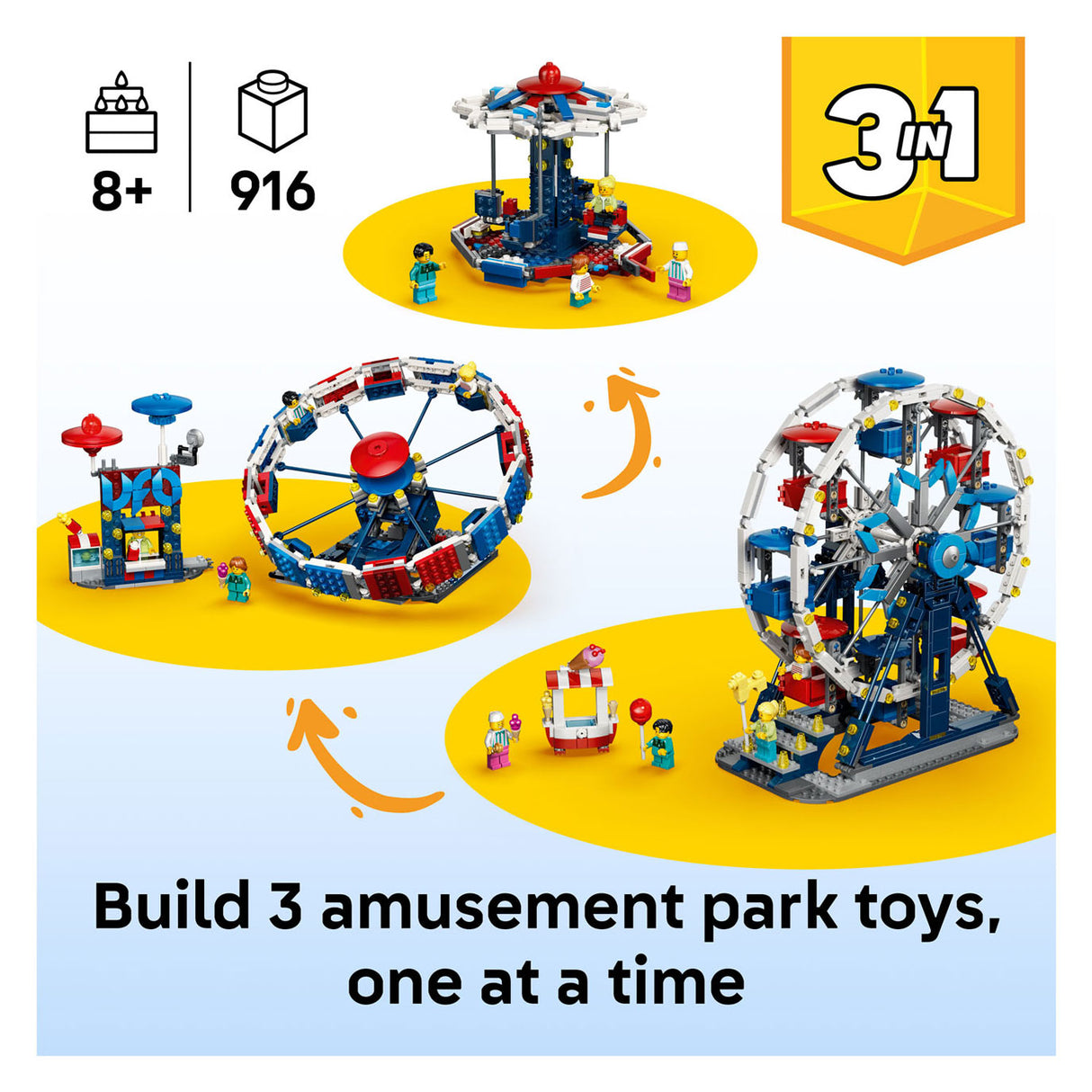 Lego creator 3in1 klassiek reuzenrad, ufo-attractie en zweefmolen speelgoed voor kinderen 31389