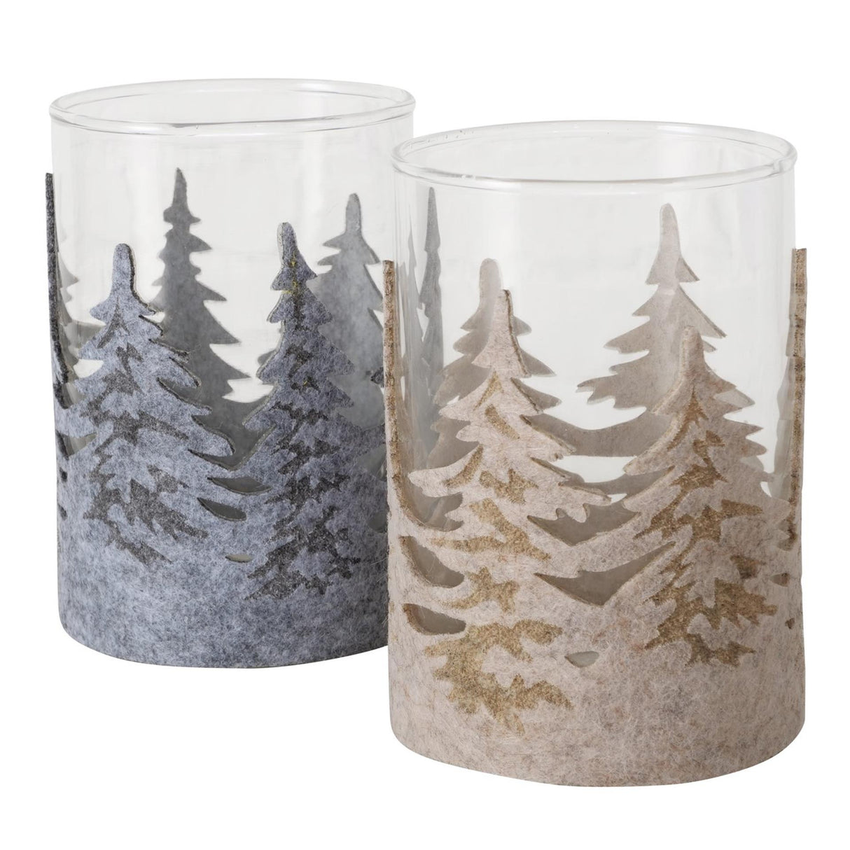 Boltze Home Teelichthalter Glas mit Weihnachtsbäumen h12cm