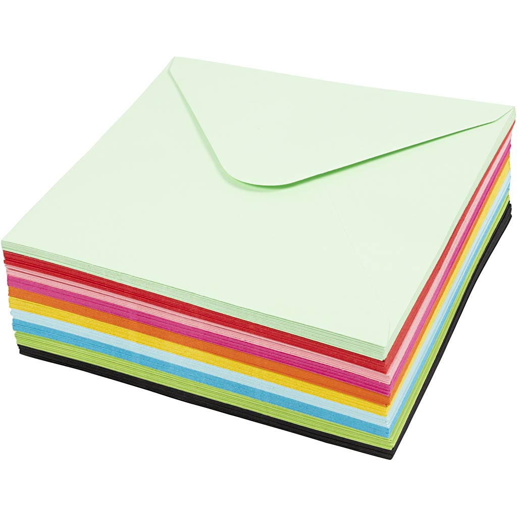 Farbige Umschläge der Firma Creativ, Umschlaggröße 16x16 cm, 80 gr, verschiedene Farben, 10x10 Stück 1 Karton
